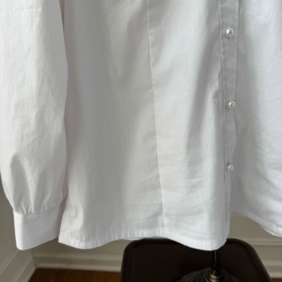 Soft Surroundings Kata Ruffle Collar Shirt 2FY61 White Pearl Buttons L - Picture 6 of 9
